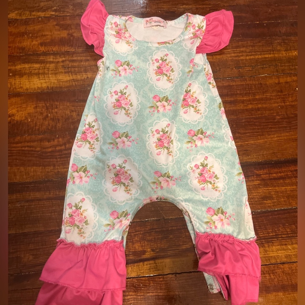 Pink, Blue Girls Outfit 12-18 Months, Boutique Brand Clover Cottage